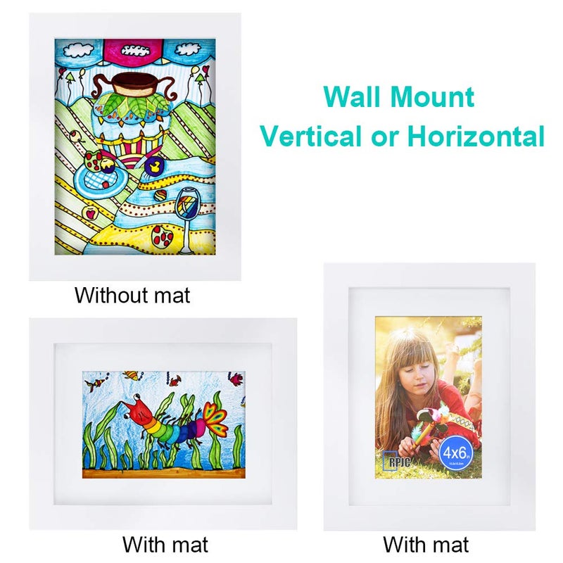 RPJC 6x8 inch Picture Frame Made of Solid Wood and High Definition Glass Display Pictures 4x6 with Mat or 6x8 Without Mat for Wall Mounting Photo Frame White - Image 5